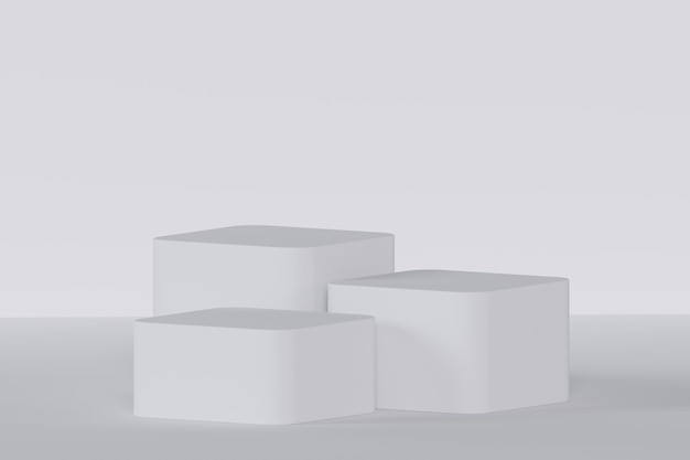 写真 ベクトル 抽象 白と灰色の3d部屋 リアルな白のピデスタルポディウムセット