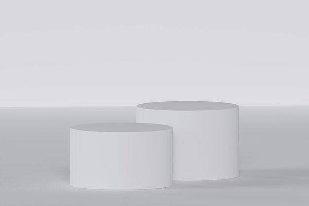 Фото Векторная абстрактная белая и серая 3d-комната с набором реалистичных белых пьедесталов подиума