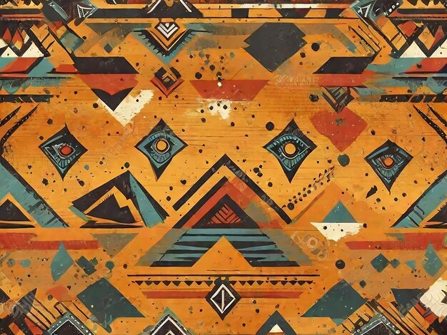 Vector african geometric seamless pattern with grunge effect