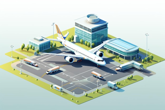 Векторная изометрическая иллюстрация аэропорта на открытом воздухе