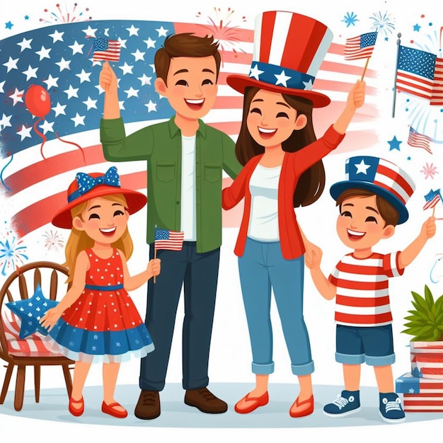 vector american family celebrating independence day