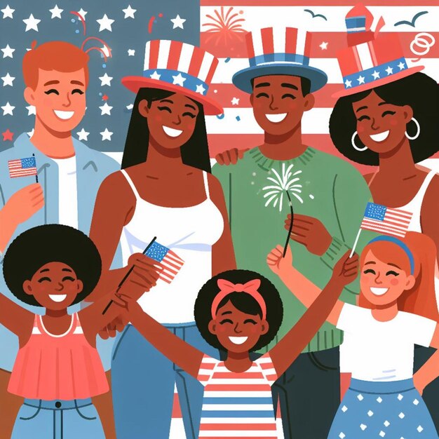 Фото vector american family celebrating independence day