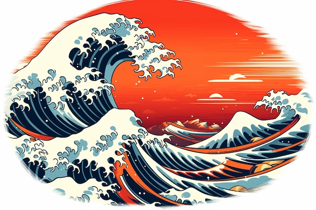 Photo vector an ancient great japanese wave illustration traditional