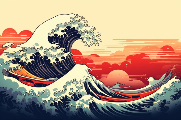 Photo vector an ancient great japanese wave illustration traditional