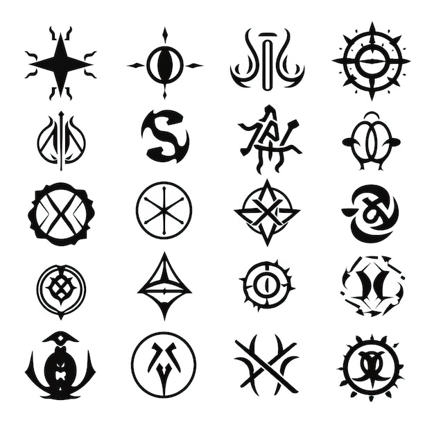 Photo vector ancient symbols runes fantasy emblems alchemical sym