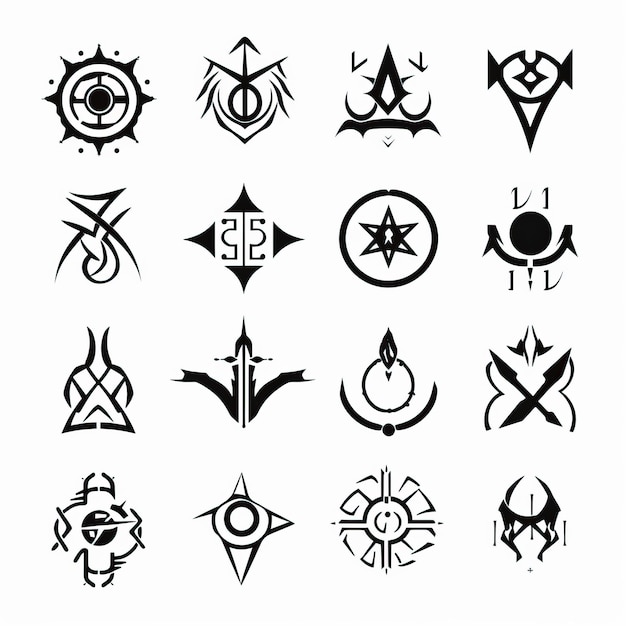 Foto vettore simboli antichi rune emblemi fantastici simboli alchimici