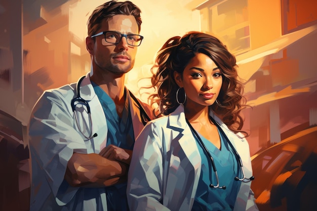 vector art of Detailed doctors and nurses illustration