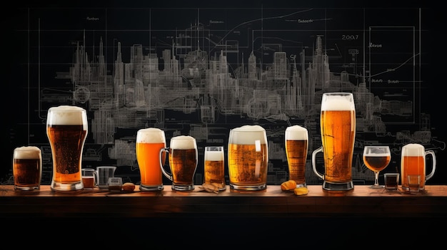 vector art of Drawings of beer making process telephoto lens realistic lighting dark gray