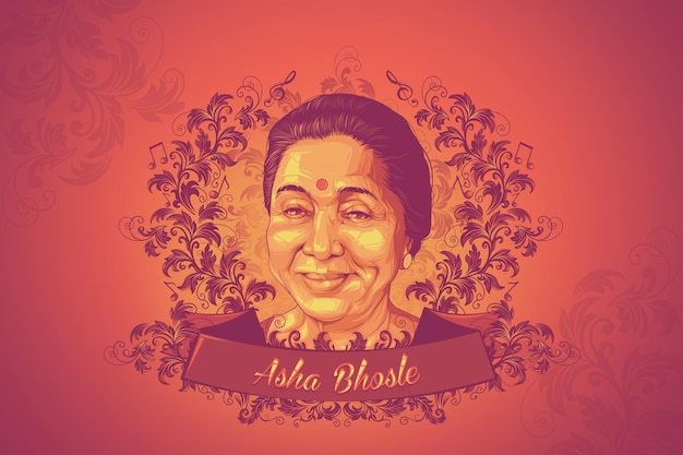 Vector art of an Indian playback singer asha bhosle