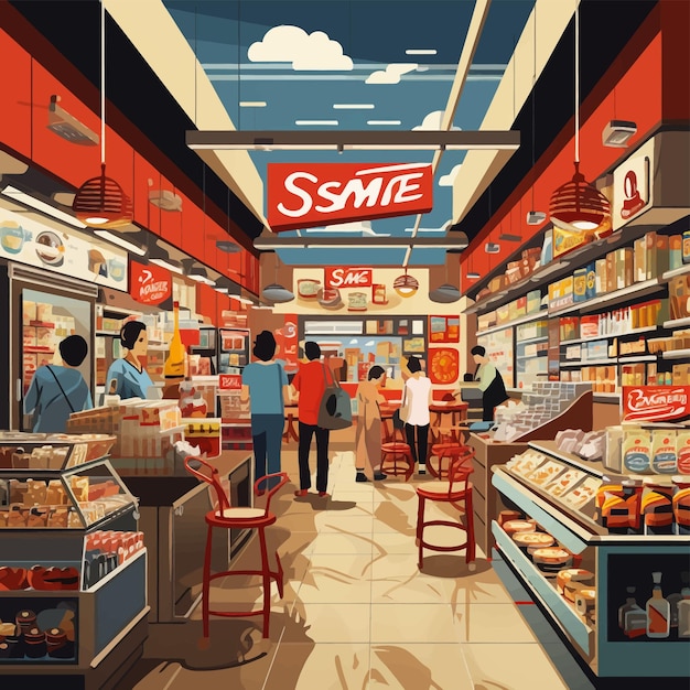 Vector art of market and supermarket