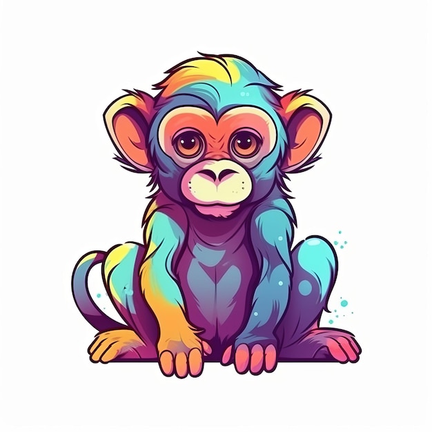 Vector art of a monkey illustration stickers vivid color