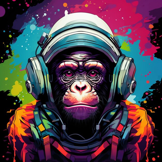 Векторное искусство готово к печати красочные граффити иллюстрация обезьяны в космическом костюме