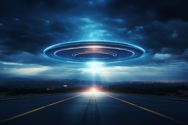 Vector art of UFO wide angle lens realistic lighting