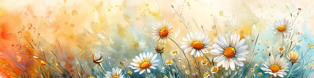 A vector artistic works of a spring and summer backdrop with a watercolors daisy bloom and space Generative AI