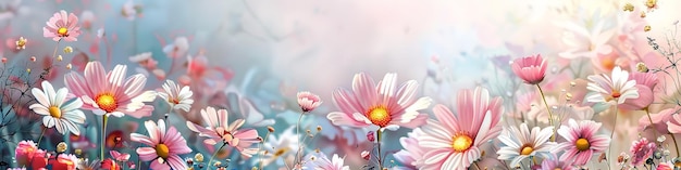 A vector artistic works of a spring and summer backdrop with a watercolors daisy bloom and space Generative AI