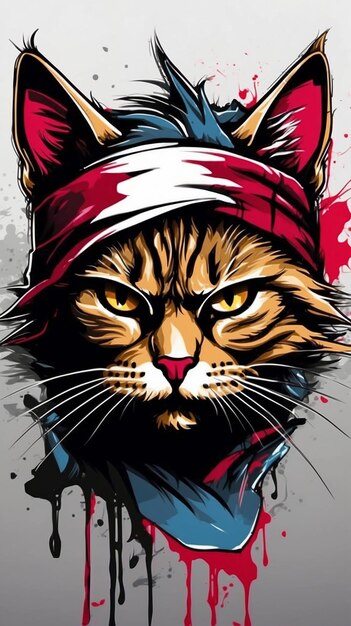 vector artwork anggry cat face with punk version with bandage