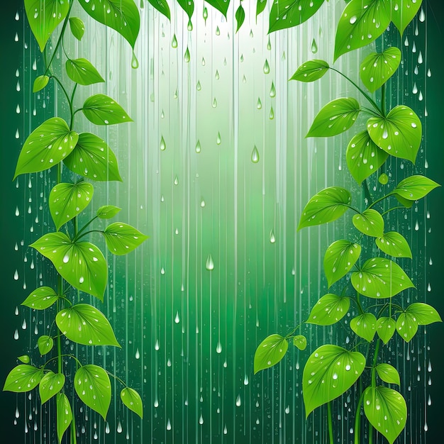 vector background with leaves and dropsvector illustration of green leaves and drops