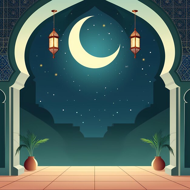 vector background with mosques and minarets to the holiday Mubarak