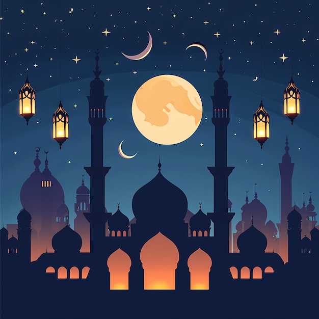 vector background with mosques and minarets to the holiday Mubarak