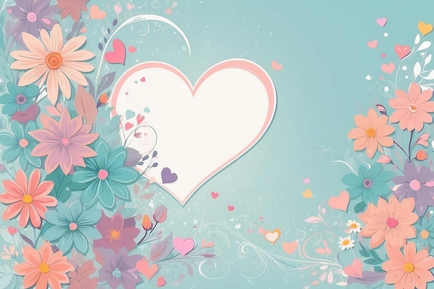 Vector background with pastel flowers and hearts