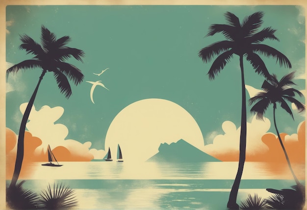 vector background with tropical trees and mountainsvector background with tropical trees and mountai