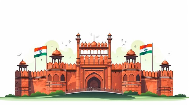 vector banner with the Taj Mahal and Indian flag