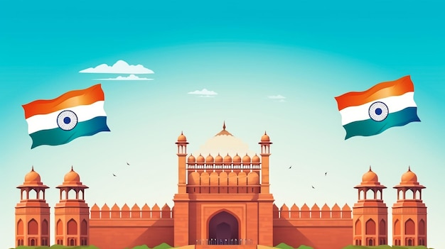 Photo vector banner with the taj mahal and indian flag