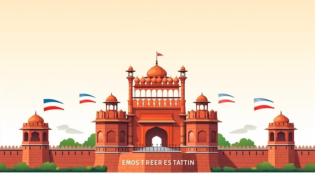 Photo vector banner with the taj mahal and indian flag