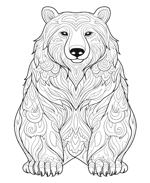 vector of bear in black and white coloring Animal coloring page