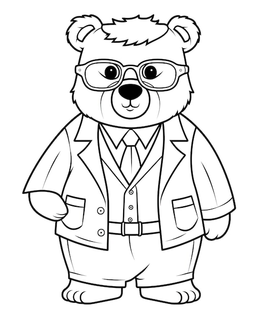 vector of bear in black and white coloring Animal coloring page