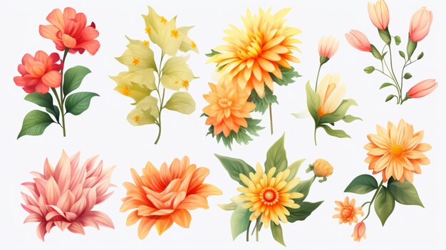 vector beautiful bunch floral set vector illustrGenerative AI