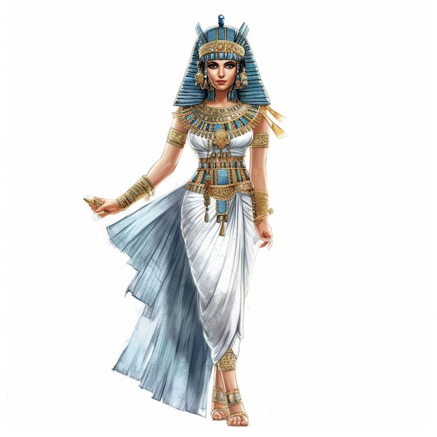 Vector beautiful egyptian pharaoh goddess cleopatra watercolor drawing vector illustration