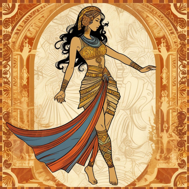 Foto vettore bellissima dea faraone egiziana cleopatra disegno ad acquerello illustrazione vettoriale