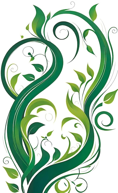 Foto vector behangontwerp van groene wijnstokken en spiraalvormige vlammen geïsoleerd op witte achtergrond abstracte flor