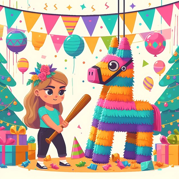 vector birthday a girl is standing in front of a colorful dinosaur with a toy on it