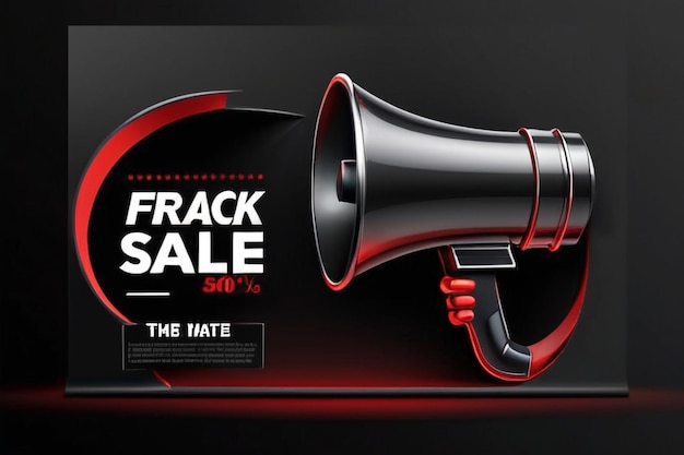 Photo vector black friday sale illustration with text and megaphone on black background 3d style