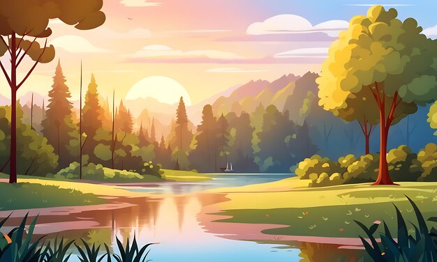 Photo vector blank nature park landscape at daytime scene cartoon background