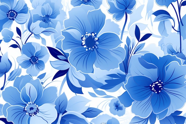 Vector blue monochromatic flowers background