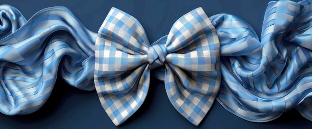 Vector bow tie for father s day design 3d realistic silk blue checkered bow tie