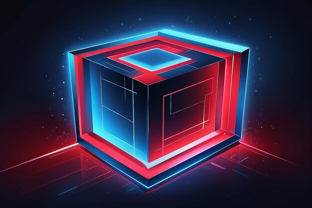 파란색과 빨간색 배경으로 상자 모양과 반이는 불빛의 터 추상적인 테마