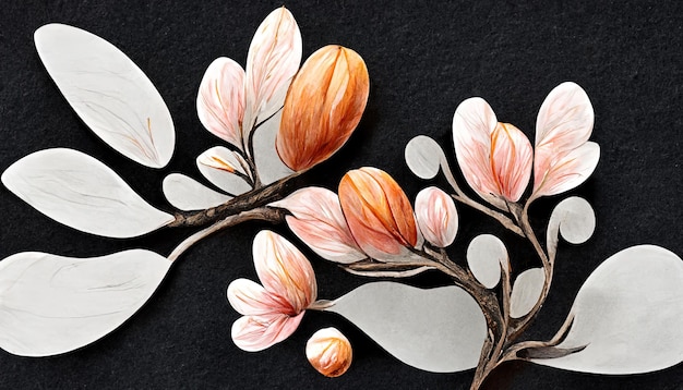 Vector branch with spring flowers Realistic fruit tree branch Generative Ai