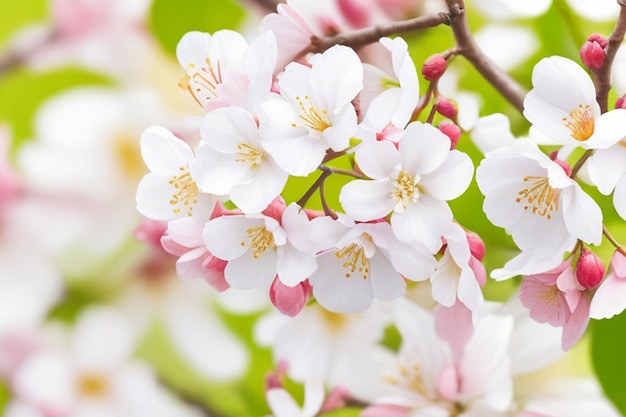 Vector branches of cherry spring flower blooming on burry bokeh