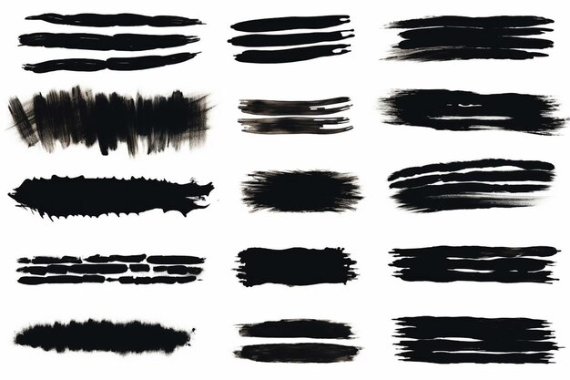 Photo vector brush stroke grunge paint stripes distressed banner black isolated paintbrush collection