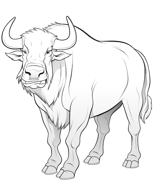 Photo vector of buffalo in black and white coloring animal coloring page for kids