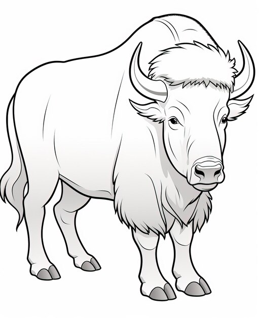 Vector of buffalo in black and white coloring Animal coloring page for kids