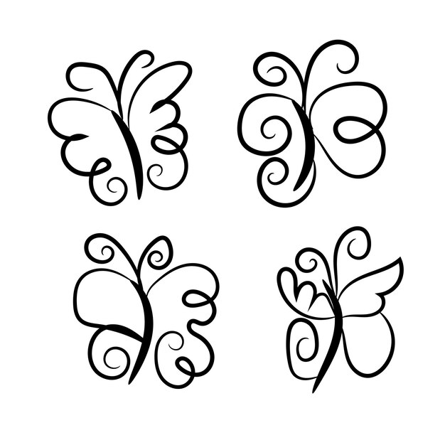 Photo vector butterfly outline with drawn details collection