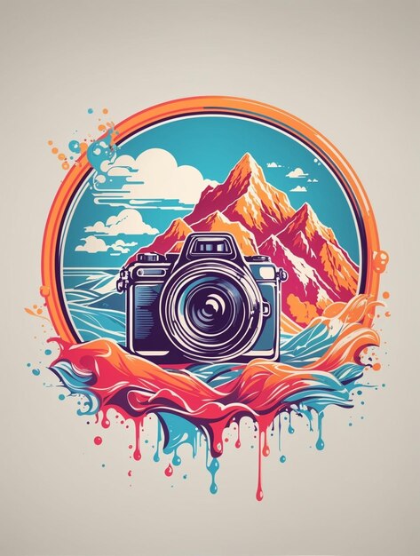 Vector camera sea and mountain illustration graffiti tshirt art ready for print