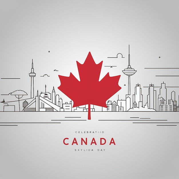 Вектор День независимости Канады с горизонтом известного места в Канаде на заднем плане