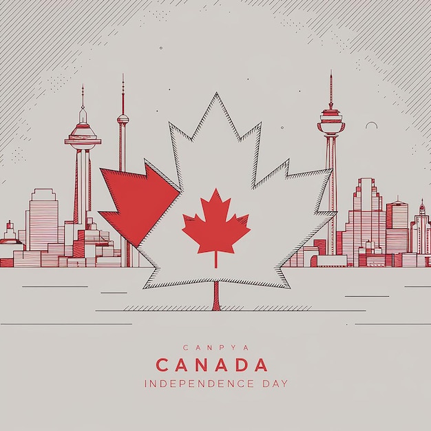 ベクター・カナダ独立記念日 カナダの有名な場所のスカイラインを背景に