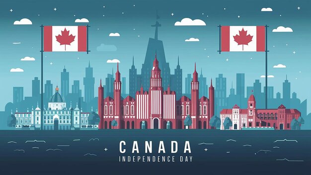 Vector Canada Onafhankelijkheidsdag met de skyline van een beroemde plaats in Canada op de achtergrond